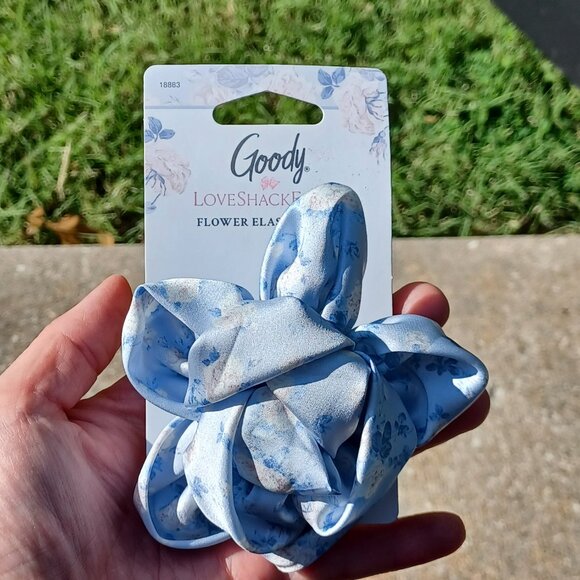 LoveShackFancy X Goody Collab Blue Flower Elastic Floral Rose Ponytail Holder - Picture 4 of 4